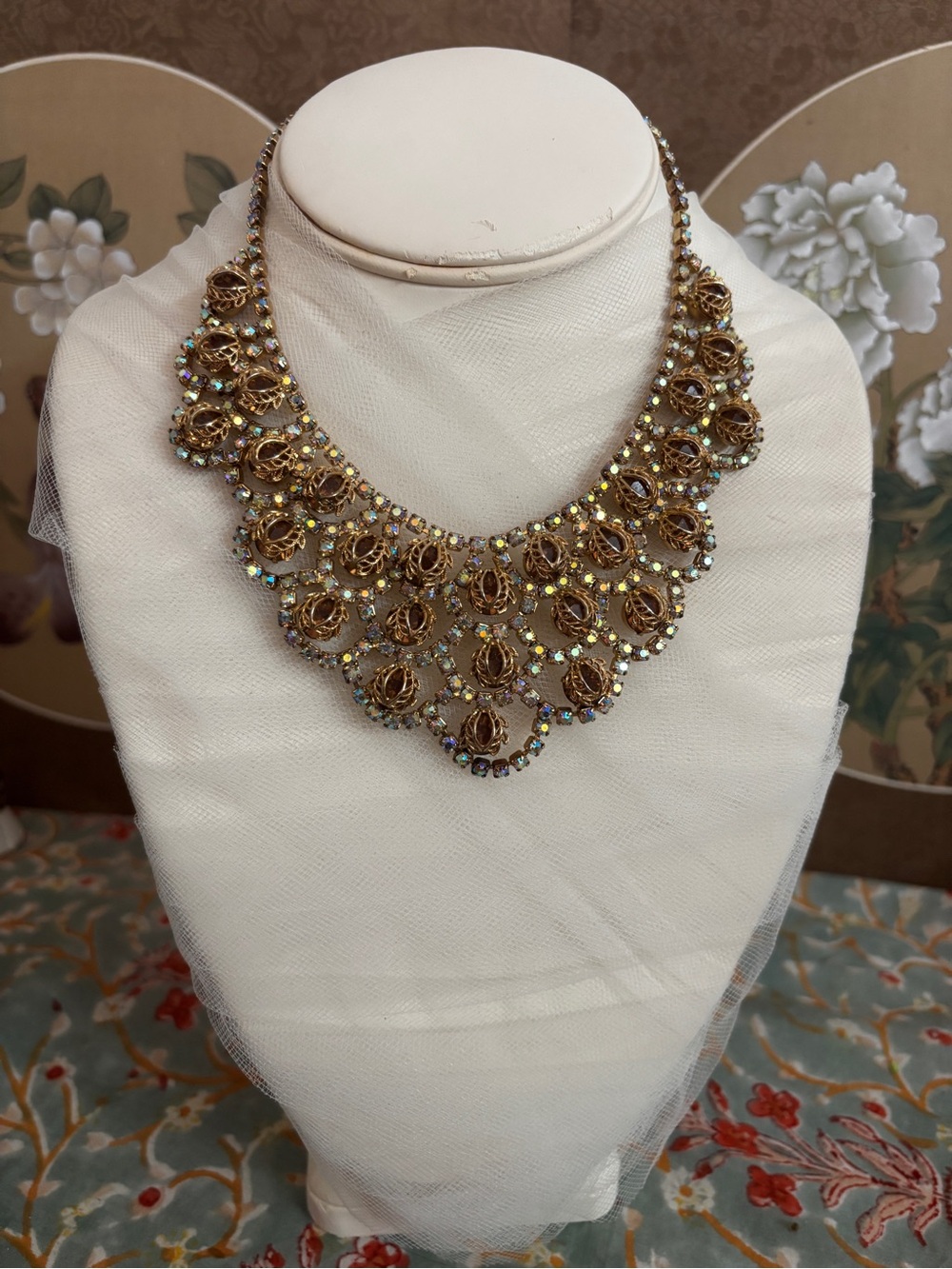 Vintage Gold AB Crystal Statement Bib Necklace